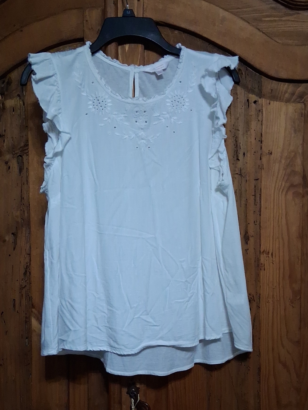LC Lauren Conrad White Eyelet Ruffle Sleeve Camisole